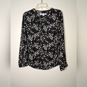 LC Lauren Conrad Heart Print Long Sleeve Roll Tab Sleeve Blouse Size Medium